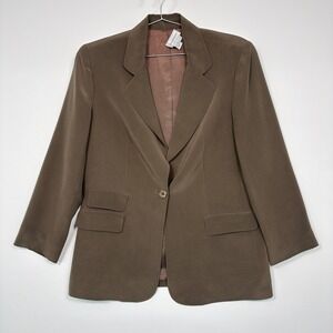 Jacobson's Women Blazer 14 Brown 100% Silk Vintage Single Button Professional